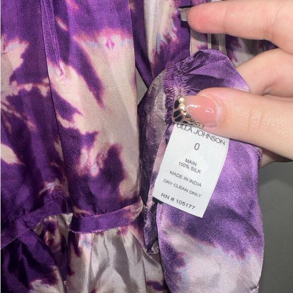 Ulla Johnson Emery Tie-Dyed Ruffle Trim Silk Mini Dress Purple/White Size 0 - Picture 8 of 10